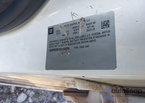 2013 Buick Verano Convenience Group из США, поврежденный, VIN 1G4PR5SK3D4189964